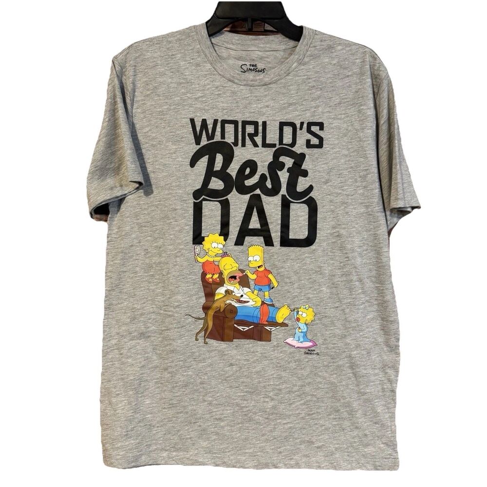 NWT The Simpsons Worlds Best Dad T Shirt Mens S Gray Homer Graphic Tee New Tag